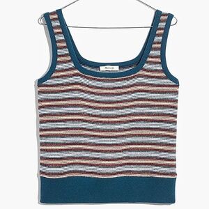 NWT Madewell Striped Textural Square Neck Tank Top Knit Crop Dusty Pool XL